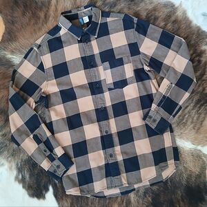 H&M Navy and Beige Check Button-Down Shirt